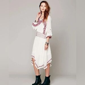 Free People Neo Folk Embroidered Boho Midi Dress